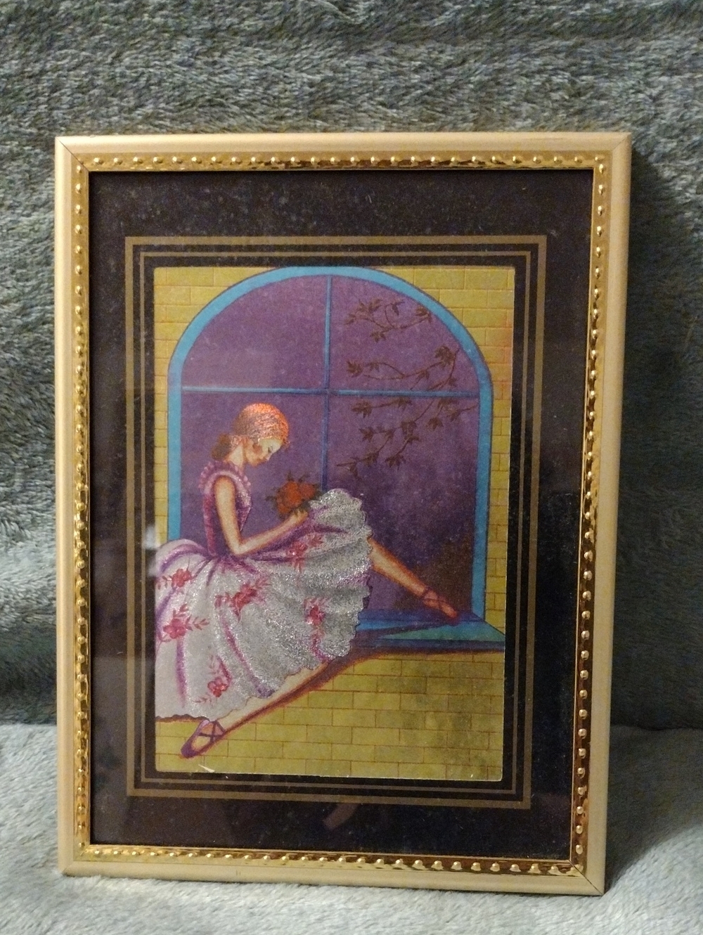 Framed Ballerina Window Art Print in Gold Frame